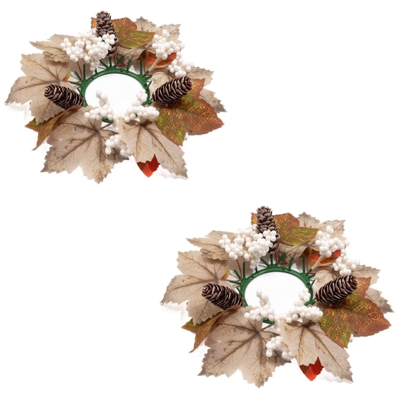 Candle Wreath Rings Artificial Maple Leaf Pine Cone Accent 2 Pack Fall Decor for Home Thanksgiving Table Centerpiece for Dining Room Mantel