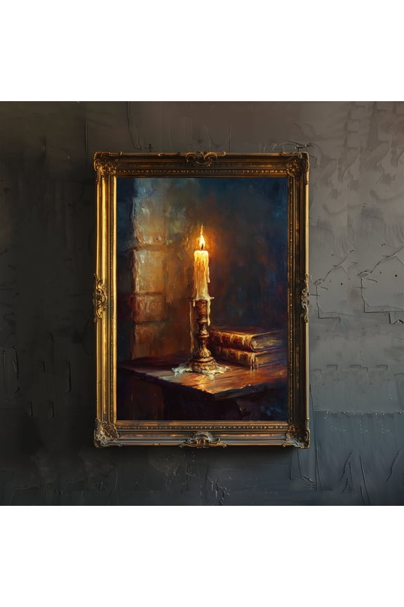 Candle in Dark Academia Style Poster Dark Academia Art Gothic Decor Antique Candle Illustration Rustic Vintage Wall Art