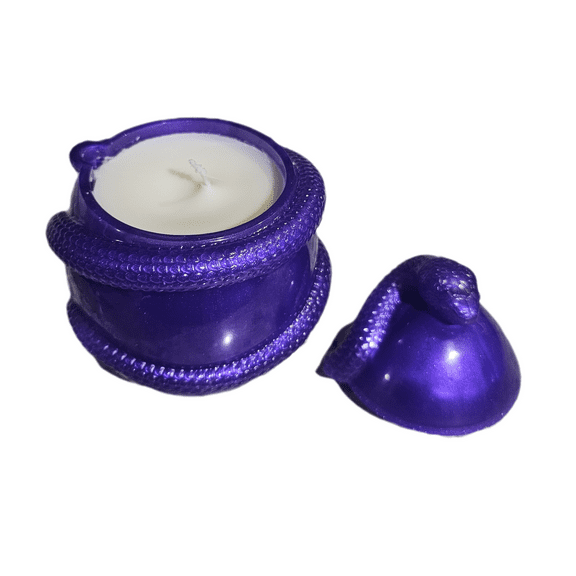 Candle in Snake Wrapped Purple Egg with Lid, Unscented, 24hr Burn Time, Reusable Storage Jar
