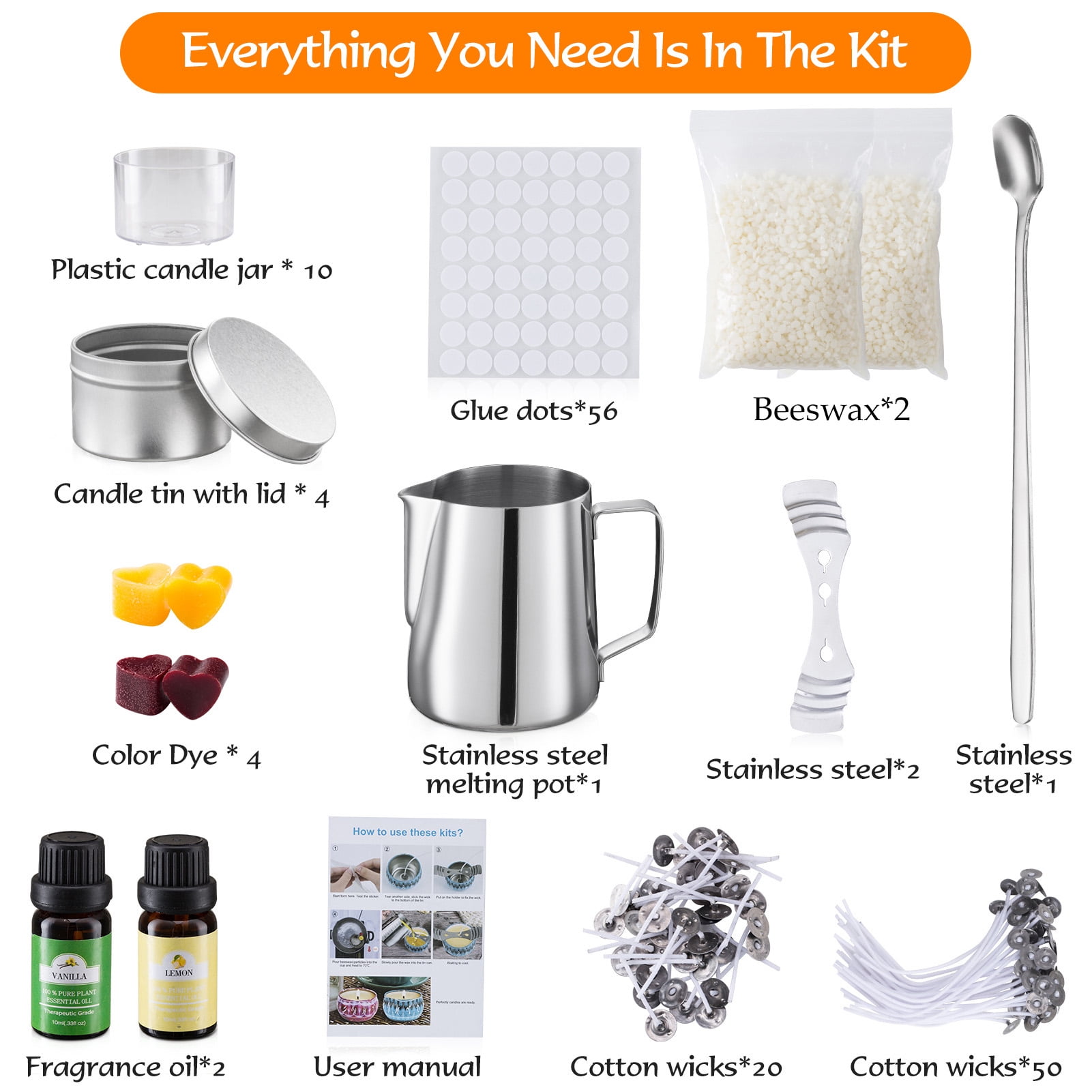 Candle kit,Wicks Pot Jars Supplies Kids Diy Scented Candle Kit Kids Diy Natural Diy Natural Beeswax Kit With Supplies Beeswax Candle With Candle With Essential Oils Wicks Pot Siuke Dsfen