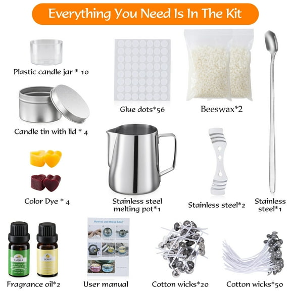 Candle kit,Wicks Pot Jars Supplies Kids Diy Scented Candle Kit Kids Diy Natural Diy Natural Beeswax Kit With Supplies Beeswax Candle With Candle With Essential Oils Wicks Pot Siuke Dsfen