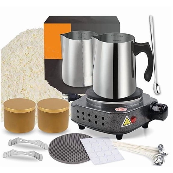 Candle making kit electronic hot plate including melting pot soybean wax wick sticker center equipment electric melting pot - style:European standard;