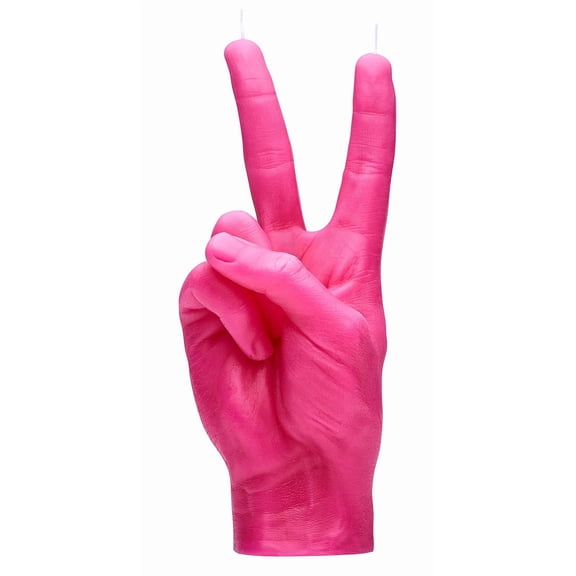 CandleHand Hand Gesture Candle Peace Sign - Big Real Hand Size 6.7 x 4.3 x 2.4 inches - Handmade Winner Statue - Birthday, Office, Housewarming Gift (Pink)