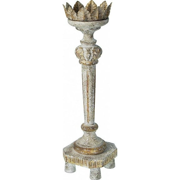 Candleholder Candlestick Gold Accents White Distressed Black Brass Cream Pine
