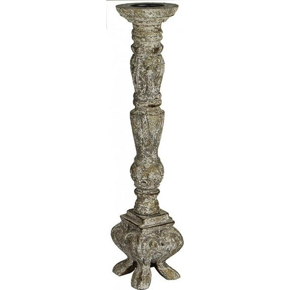 Candleholder Candlestick Light Gray Carved