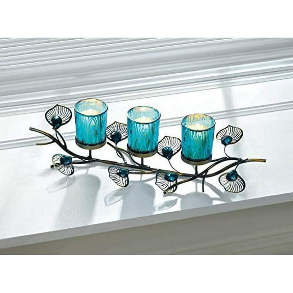 Candleholders Peacock Inspired Blue Candleholder Trio Table Centerpiece