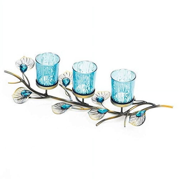 Candleholders Peacock Inspired Blue Candleholder Trio Table Centerpiece