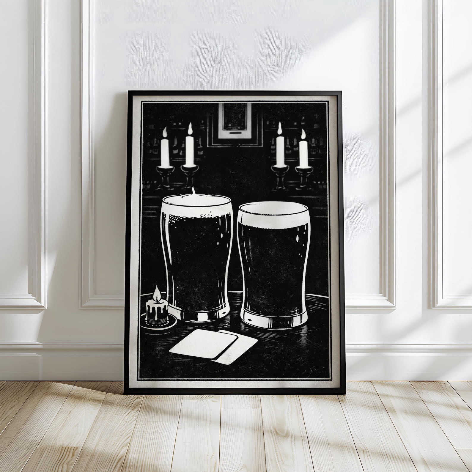 Candlelit Stout Print: Black White Pub Art, Two Pint Poster, Moody ...