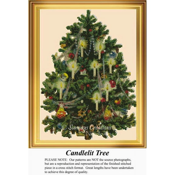 Candlelit Tree, Vintage Counted Cross Stitch Pattern (Pattern Only, You Provide the Floss and Fabric)