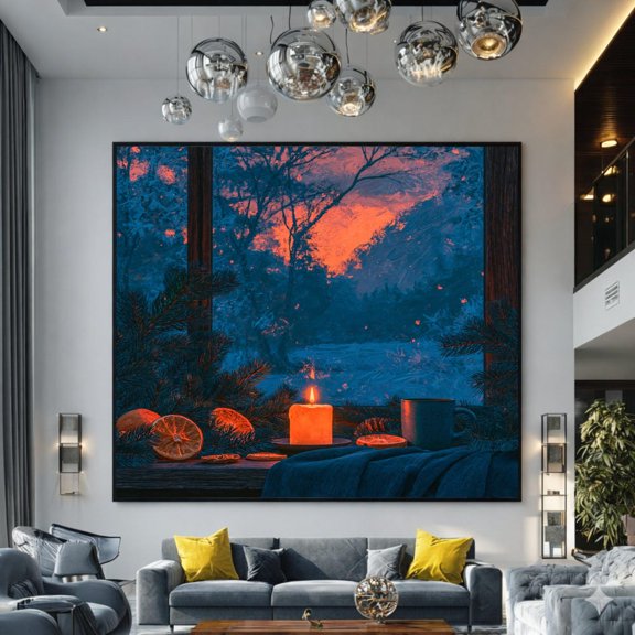 Candlelit Winter Window Scene Candle Cozy Rustic Poster