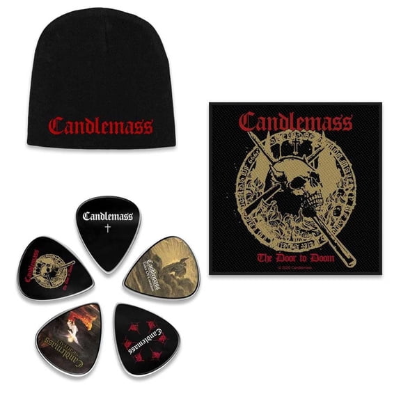 Candlemass Officially Licensed Gift Set - 1 Embroidered Beanie, 1 Standard Woven Patch, 1 Set of Five Guitar Picks