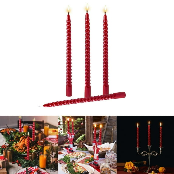 Product Category Candles&Holders 4pc Taper Candles True Dripless 10 Inches Red Glossy Metal Style Candle Sticks for Home Dinner Wedding