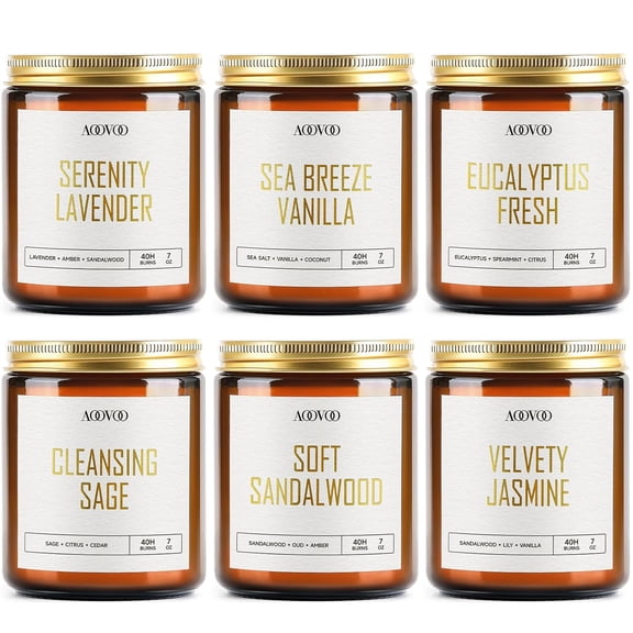 Candles Set - 6PC Scented Candles, Soy Candle, Aromatherapy Candle, Soy Wax Candle, Candle for Home Scented, Lavender/Vanilla/Eucalyptus/Sage/Jasmine/Sandalwood