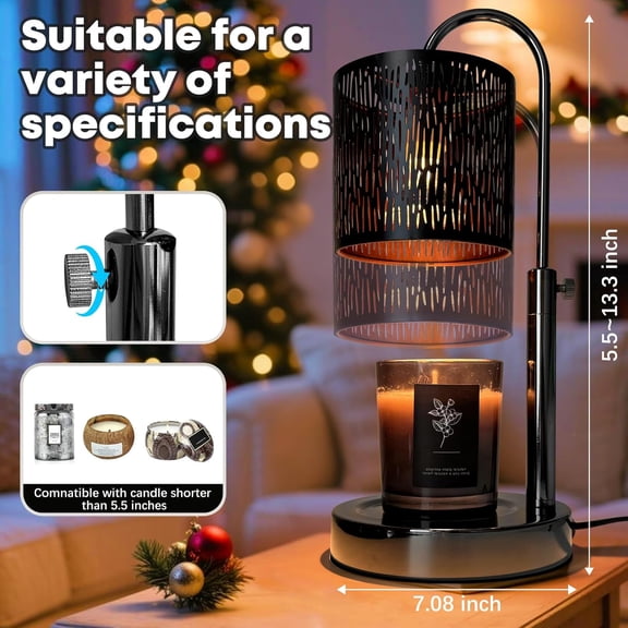 Candles Warmer Lamp with Timer and Dimmer, Home Bedroom Decor, Electric Adjustable Candle Wax Warmer Melter, Vintage Decor Birthday Mother's Day Gifts, 2 Bulbs, Black