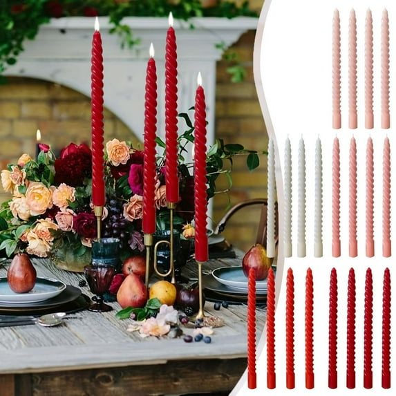Candles under $5! kkbbma 4 Pack Spiral Taper Candles for Home Decoration, Long Candl Sticks Candlesticks for Dinner Party Wedding Holiday, Smokeless