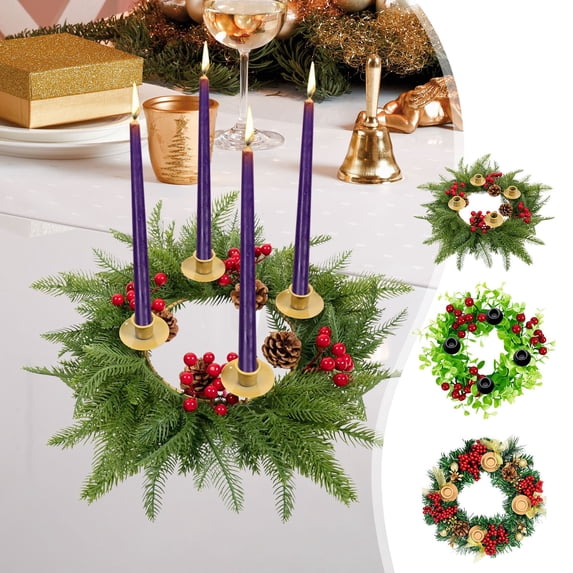 Candlestick Christmas Wreath, Holiday Party Advent Candle Decoration with Cane, Indoor-Outdoor Table, Mantle, or Door Christmas Display Akmoler | Green