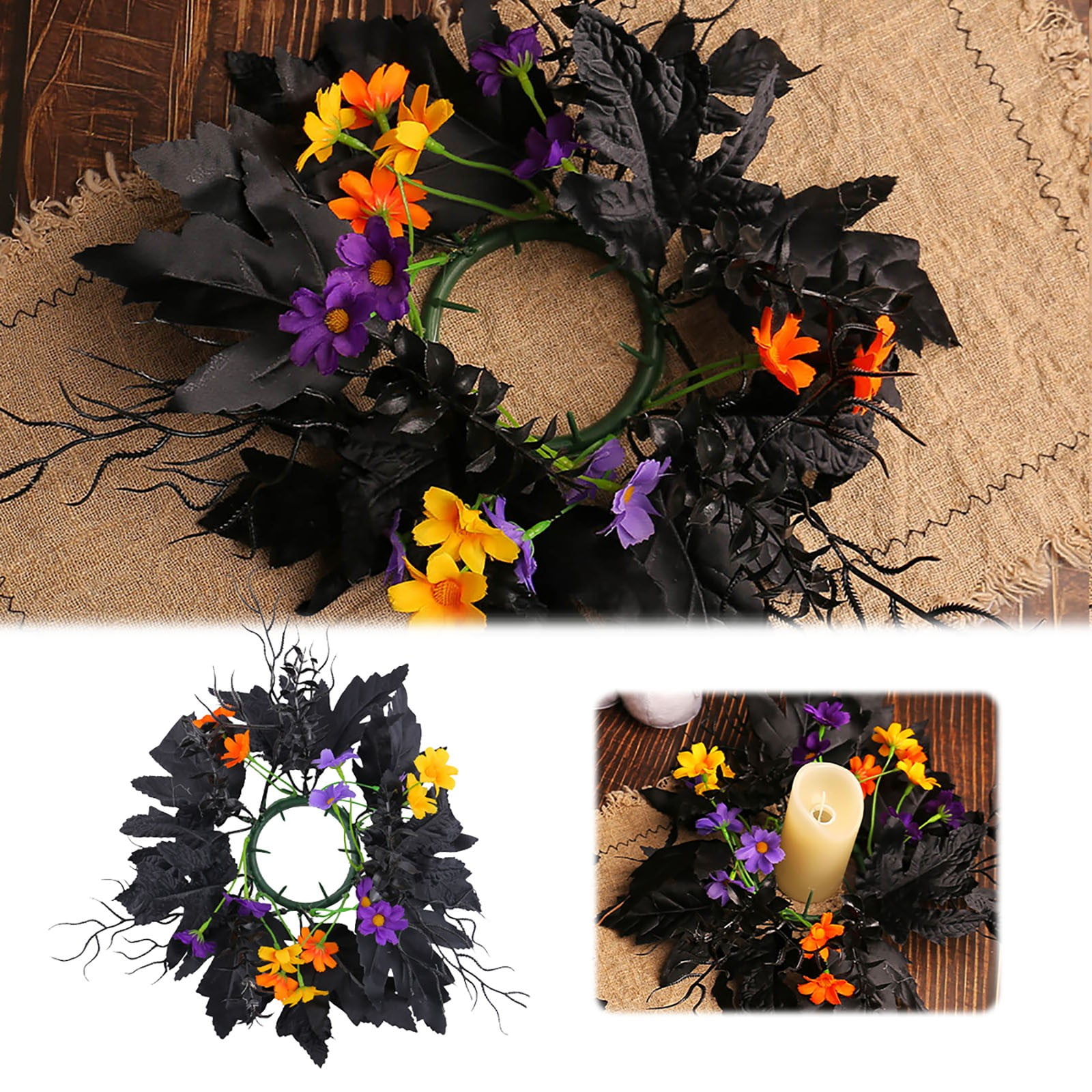 Candlestick Decoration Wreath Ring Ornaments Festival Sunflower Table
