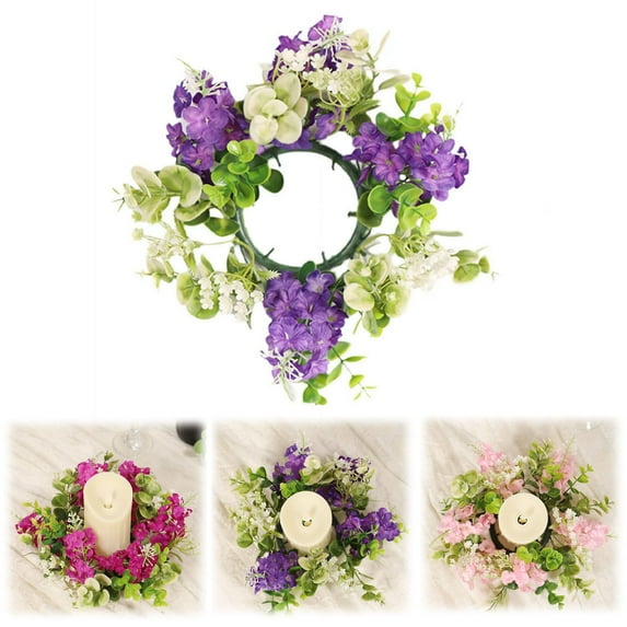 A Candlestick with Flower Garland Clearance! Floral Candle Rings Plastic Artificial Flower Candle Rings Spring Candle Rings Centerpieces for Wedding Home Table Decoration