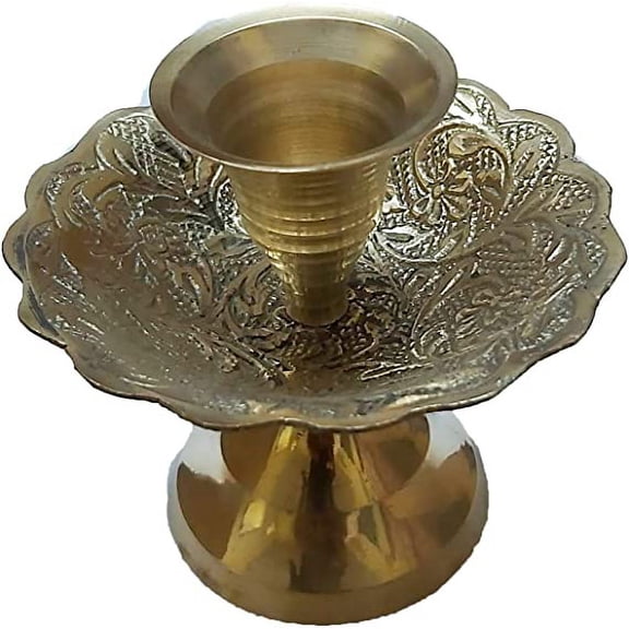 Candlestick Holder for Taper Candles Traditional Chamberstick Shape, Metal, Fits Standard Tapered Candles Made from Brass (3 X 3 -Inch)