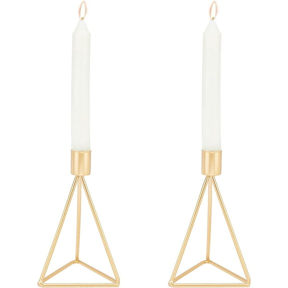 Candlestick Holders 2pcs Geometric Wire Taper Candle Holders Minimalist Decorative Centerpiece