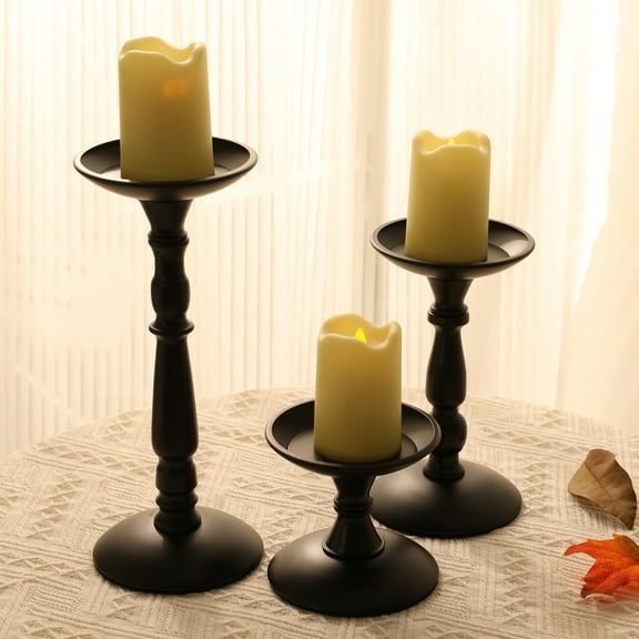 Candlestick Holders ,Black Candle Holder for Pillar Candles,Pillar Candle Holders,Rustic Metal Candle Stand Tall Retro Fall Pillar Candleholder for Halloween Easter Farmhouse Fireplace Home Table