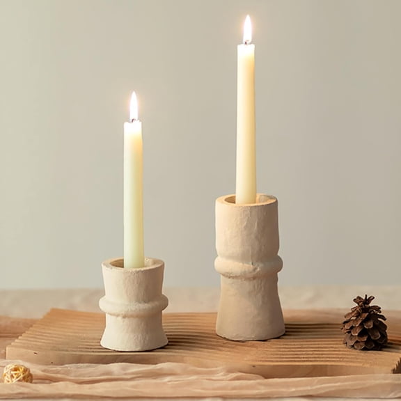 Candlestick Holders Boho Decor: Taper Candle Holders Paper Mache for Living Room Modern Decorations White Candle Stick Dining Table Centerpiece Fireplace Home Decoration Beige