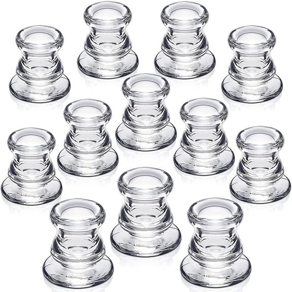Candlestick Holders Bulk - 12PCS Taper Candle Holders for Table Centerpiece - Thick Glass Candle Holders for Wedding, Party and Festival Decoration
