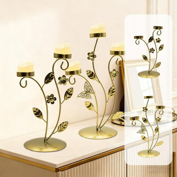 Candlestick Holders European-Style Luxurious Vintage Ironwork Floral Candlestick Ambient Patterns Openwork Home Metal Candlestick Holiday Birthday Candlestick Decorative Ornament