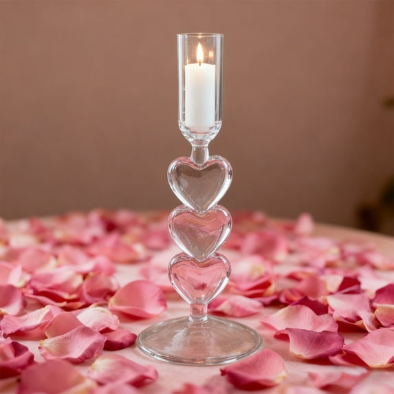 Candlestick Holders Goblet-shaped with Heart-shaped Decoration | Glass Candle Holder Decoration | for Wedding Dining Table Party Valentine's Day Decoration | 1pc