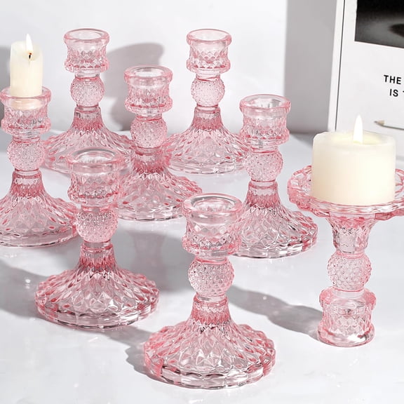 Candlestick Holders Set,12Pcs 4" H Taper Candle Holders Bulk, Clear Glass Candle Holders for Wedding, Spring Party, Romantic Dinner, Festival & Windowsill Decor