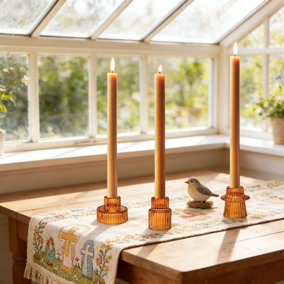Candlestick Holders Set of 3 Glass Candle Holders for Taper Candles,Pillar Candles and Tealight Candles