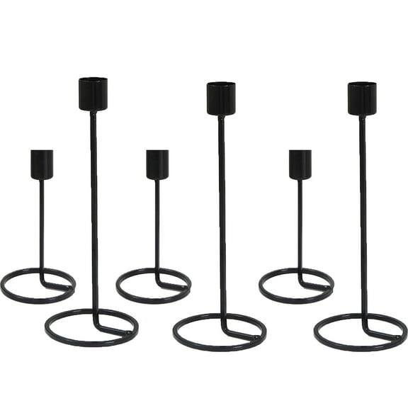 Candlestick Holders, Set of 6 Taper Candle Holders, Black Brass Vintage Candle Holder Set for Wedding, Dinning, Party