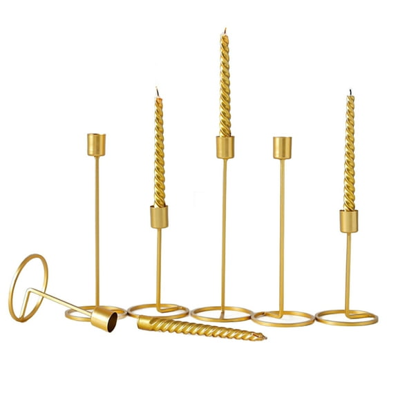 Candlestick Holders, Set of 6 Taper Candle Holders, Gold Brass Vintage Candle Holder Set for Wedding, Dinning, Party