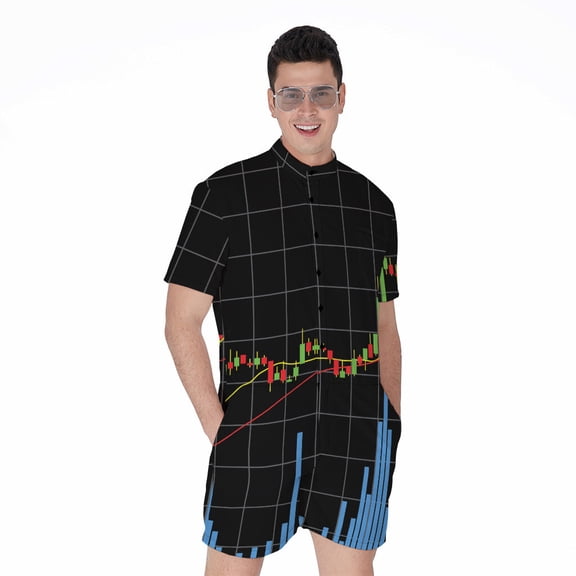 Candlestick Stock Graph Chart Short Sleeve Men'S Rompers Casual Summer Jumpsuits Outfit