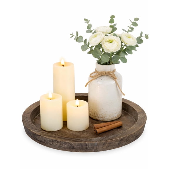 Candlestick Tray: Round Wooden Decorative Candlestick Tray - Rustic Farmhouse Style Coffee Table Decoration - Tea Candlestick Tray, Suitable for Home Decor