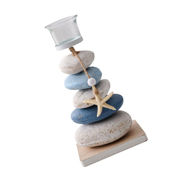 Candlestick Unique Coastal Type Colored Stone Wooden Platform Candle Holder Candle Stand with a Touch ofNature