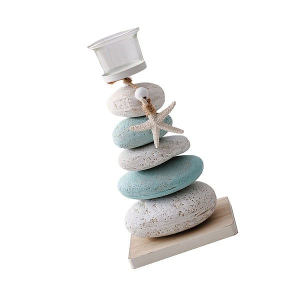 Candlestick Unique Coastal Type Colored Stone Wooden Platform Candle Holder Gift