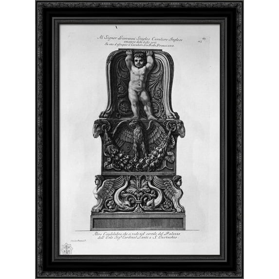 Candlestick in the courtyard of the Palazzo Lante in St. Eustachius 20x24 Black Ornate Wood Framed Canvas Art by Piranesi, Giovanni Battista