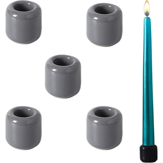 Candlesticks Candle Holder:Ceramic Taper Candle Holders,Small Candle Holders for Pillar Candles,Candle Sticks Holder Decor for Holidays, Weddings and Parties,5Pcs (Gray)