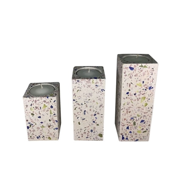 Unknown White Cement Chic Home Accent Candle Holder Set of 3