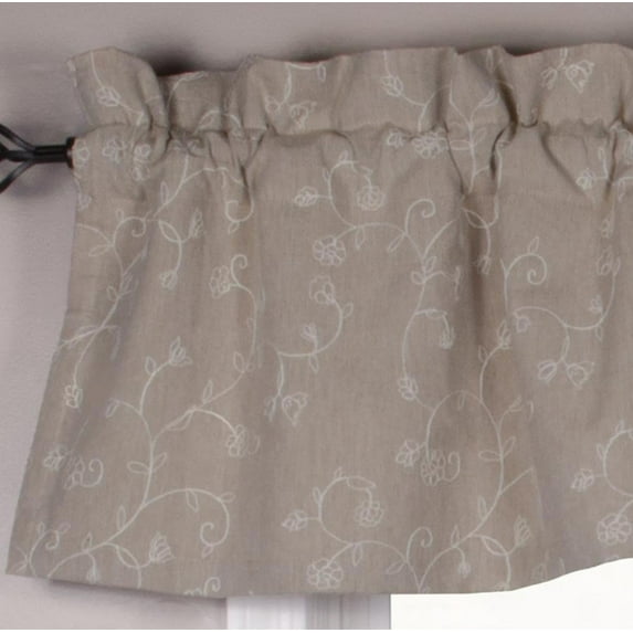 Candlewicking Taupe 72" x 15.5" Lined Cotton Embroidered Valance by Raghu