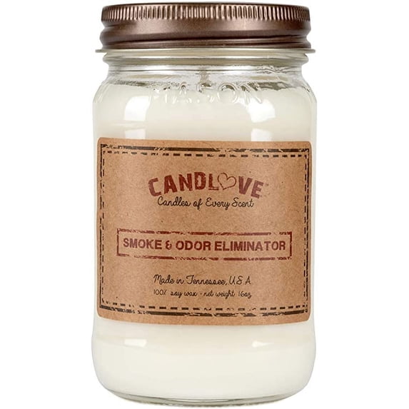Candlove Smoke and Odor Eliminator Scented 16oz Mason Jar Candle 100% Soy Made in The USA