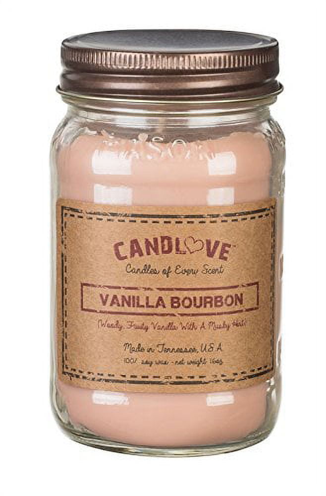 Candlove "Vanilla Bourbon" Scented 16oz Mason Jar Candle 100 Soy Made