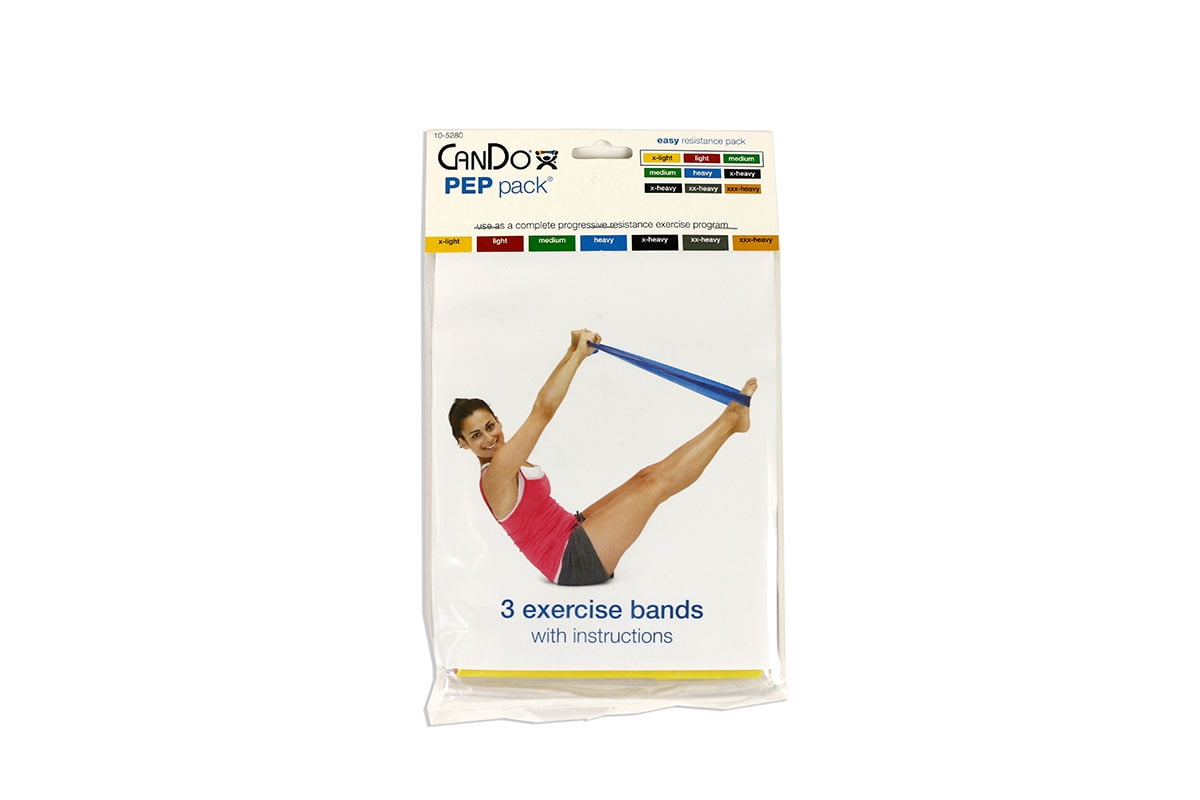 CanDo Low Powder Exercise Band Pep Pack - Easy with yellow, red and green band CanDo Low Powder Exercise Band Pep Pack - Easy with yellow, red and green band