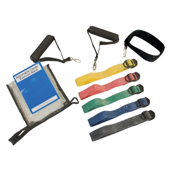 Cando Adjustable Exercise Band Kit, 5 Band, Yellow/Red/Green/Blue/Black