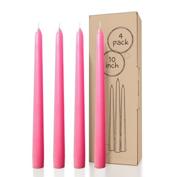 Candwax 10 Inch Taper Candles, Pink, Clean Burning, Non-Drip (4 Pack)
