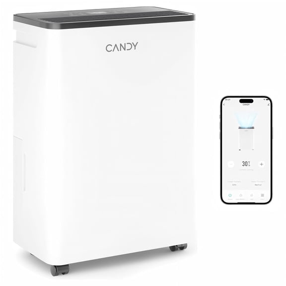 Candy® 34 Pint Dehumidifier for Home, 2000 Sq.Ft Portable Dehumidifier with Drain Hose, Auto & Continuous Mode, 0.66 Gal Tank, Smart Control for Basement Bedroom Bathroom