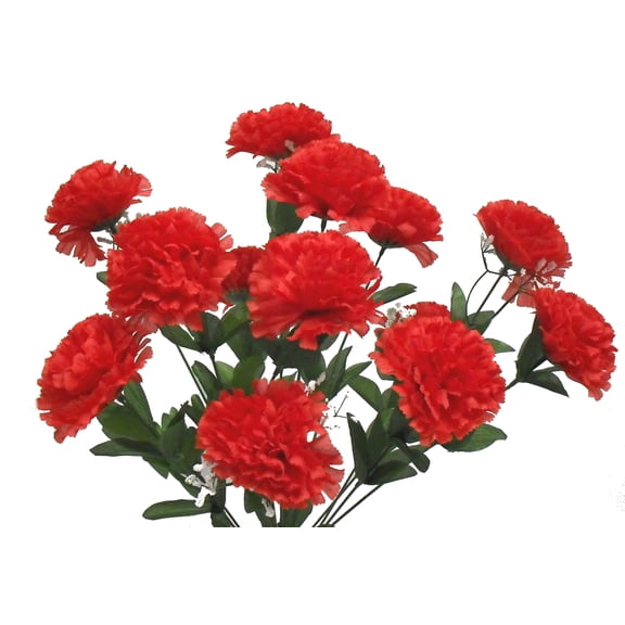 Candy Apple Red Carnation with Gypsophila 20in Artificial Polysilk Faux Fake Flower Bush for Craft Home Garden Outdoor Bouquet Arrangement Ceremony Wedding Arch Floral Wall Aisle Decor (Red, Set of 2)