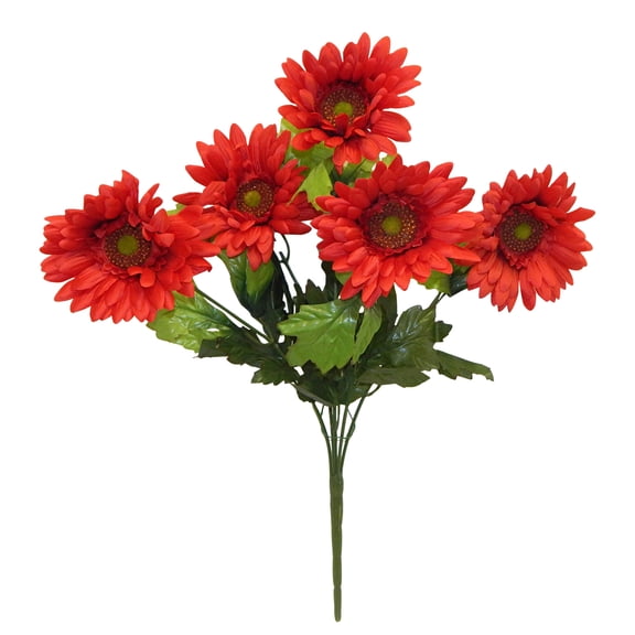Candy Apple Red Gerbera Daisy 21in Artificial Polysilk Faux Fake Flower Bush for Craft Home Garden Outdoor Bouquet Arrangement Ceremony Wedding Arch Floral Wall Aisle Decor (Red, Set of 2)
