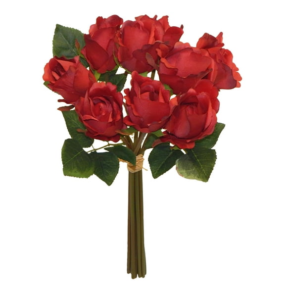 Candy Apple Red Rose Bud 15in Artificial Polysilk Faux Fake Flower Long Stems Bouquet for Craft Home Garden Outdoor Bush Table Arrangement Ceremony Wedding Arch Floral Wall Aisle Decor (Red, One each)
